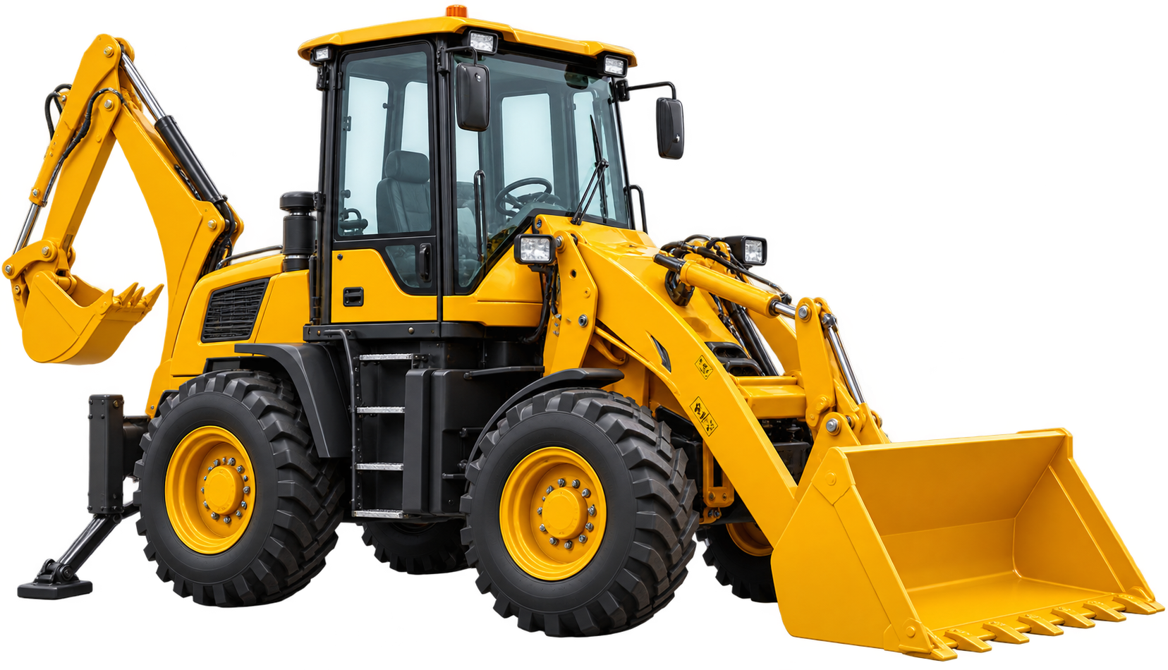 HTX backhoe loader Type A, mesin di belakang kabin